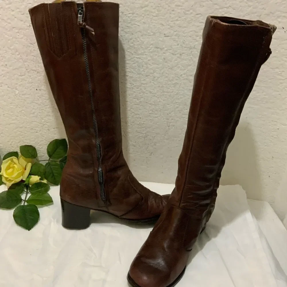 Pitti Palace Italy Boots Womens 6 M burgundy Leather Knee High Sheepskin Lined